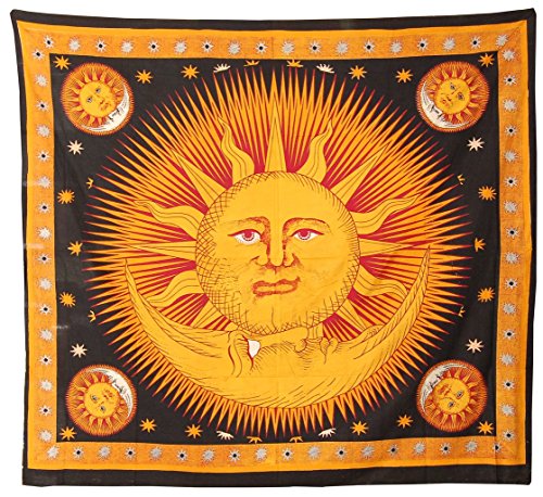 Alterras - 100% Baumwolle-Dekortuch: Sonne und Mond gelb (LxB: 210x235cm)