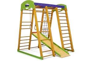 ‎SPORTBABY Kinder zu Hause aus Holz Akvarelka-Brown Baby Spielplatz Rutschbahn Kletternetz Ringe Kletterwand, EU-Warenlager, Zertifikat!