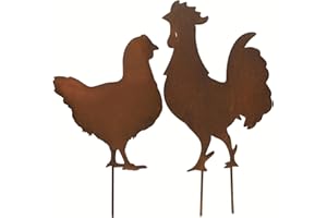 Deko Kind,Juego de gallo y gallina oxidado,Resistente a la intemperie,Oxidado,Conector de jardín,Metal,Figura de jardín,Decoración de óxido,Decoración de animales,Grifo de óxido,Gockel,Pollo
