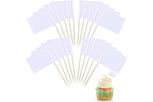 GoldOars Drapeau des Cure-Dents Vide, 200 Pièces Drapeaux Marqueurs de Fromage Marquage des Étiquettes Décoration de Petit Gâteau Décoration Fête d'anniversaire(Blanc)
