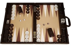 Wycliffe Brothers 21" Professional Backgammon Set - Brown Croco Board with Beige Field - Gen III