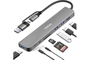 SINEHO Podwójny Hub USB 8w1 (Wejście USB-C i USB-A), Adapter USB C Multiport z USB 3.0, 3xUSB 2.0, Dane USB-C, Audio 3.5mm, SD/TF dla MacBook, Laptopów, PC