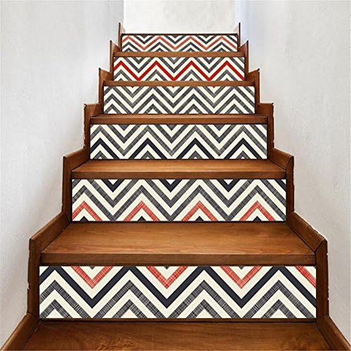 GUOW Self-Adhesive 3D Staircase Stickers Vinyl Detachable Decorative Decals DIY Waterproof Creative Staircase Stickers Geometric Figures 18*100cm*6pcs