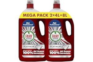 FAIRY Professional Platinum Detersivo Liquido, (2x4L), Pulisce Fino A 55,000 Piatti, Efficace Sul 100% Del Grasso Incrostato E Grasso Bruciato Nelle Cucine Professionali, Conforme A HACCP