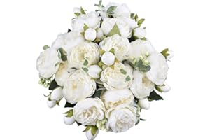 XONOR 4 Stücke Künstliche Pfingstrose Seidenblumen Gefälschte Glorious Blumensträuße für Hochzeitsfest-Hochzeitsdekoration, 5 Gabeln, 9 Kopf (Weiß)