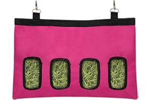 GIEEU Kaninchen Heutasche Meerschweinchen Hängende Kleintiere Heutasche Schweine-Heu-Futterautomat, hängende Heufütterung mit 4 Löchern für kleine Haustiere (Rose Rot)