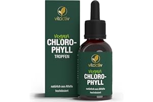 ‎VITACTIV NATURAL NUTRITION VITACTIV Chlorophyll Tropfen - Flüssiges Chlorophyll aus Alfalfa plus Folsäure - Hochdosiert, 200mg je Tagesdosis - Vitamin B9 gegen Müdigkeit - 50ml, 1000 Tropfen