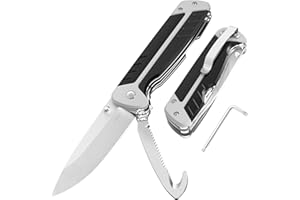 YiMai Navaja Plegable, Navaja Multiusos con Sierras de Madera y Cortador de Cinturón, Cuchillo Supervivencia para Caza, Camping, Senderismo, Emergencias y Poda de Jardines (Negro&Gris)