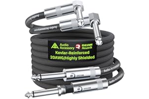 AA AUDIO ACCESSORY Cable Guitarra Electrica à Angle Droit Lot 3M 2-Pack, Câble Instrument Guitare Blindé AL/OFC pour Guitare Electrique Fender, 99,99% OFC cable jack 6.35, Tressé Nylon Anti-Nœud Renforcé Kevlar