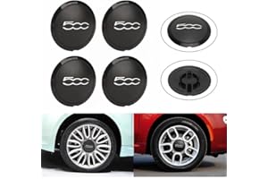 OTUFAN Enjoliveur de Roue Central chromé, 68078419AC Convient à Fiat 500 2012 2022 Enjoliveur de Roue Central chromé de Remplacement A (4 PCS Bordure Noire Texte Blanc)