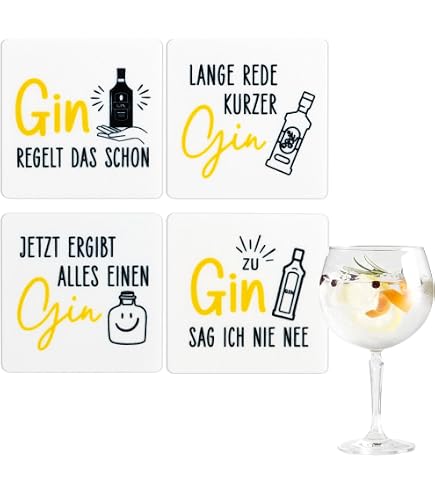 4 Gin-Untersetzer Aus Filz Mit Lustigen Sprüchen – 10x10 Cm, Schwarz, Perfekt Als Geschenk Für Gin-Liebhaber