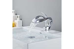 SJQKA Robinet Cascade Salle De Bain, Mitigeur Lavabo Avec Valve En Céramique Monocommande Chaude Et Froide Réglable (Chromé)