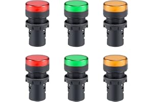 sourcing map 6Pcs AC 220V Indicator Lights, Red+Green+Yellow LED, Flush Panel Mount 7/8" 22mm