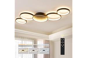 ‎BAYHT BAYHT Deckenleuchte LED Wohnzimmerlampe Schwarz Runde LED Deckenleuchte Dimmbar 50W 6000LM mit Fernbedienung 3000K-6500K Geeignet für Wohnzimmer, Deckenleuchte Schlafzimmer