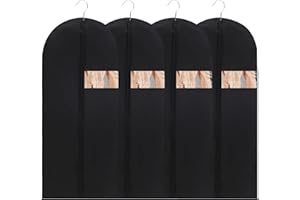 Chumix 4 Pezzi Custodie per Abiti 140x60CM, Borsa Porta Abiti da Sposa, Porta Abiti Lungo con Cerniera, Copriabiti da Viaggio Antipolvere per Cappotti, Abito da sera, Giacca, Camicie, Nero