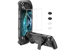 BIBUKS Steam Deck Case,Steam Deck OLED Protective Case,Non-Slip Skin Protective Shell Accessories with Kickstand ,2 Screen Protector, 4 Thumb Grip (Black)