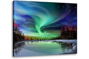 AGCary Northern Lights Bild Wanddekoration Aurora Borealis Poster Schnee Baum Wald Landschaft Malerei Wandkunst Modern Kunstwerk Druck Leinwand Gemälde für Wohnzimmer Schlafzimmer Home Decor fertig