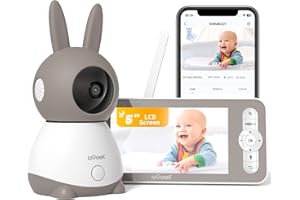 ieGeek 2k Baby Monitor Video e Audio con 5" LCD, Telecamera Bambini con Monitor Supporto Controllo Tramite APP Mobile & Monitor, 3000 mAh Batteria Ricaricabile, 3 Tipi di Rilevamento Intelligente