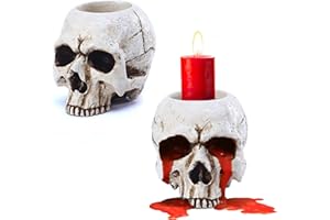 VICDUEKG 2 portavelas de cráneo de Halloween, cráneo de calavera, soporte para velas, resina esqueleto, portavelas gótico, para fiestas, Halloween, Navidad, bar, decoración de calaveras, color blanco