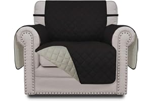 Greatime Reversibler Sofaüberzug 1 Sitzer, Wendbarer Sesselschoner für Kinder Hunde Katze, Waschbar Sesselbezug Sofaüberwurf, Möbelschutz Couchbezug mit Gummiband, Schwarz/Beige