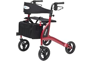 Lexamed Leichtgewicht Rollator ALADDIN – klappbarer Rollator mit Derbygriffen - Aluminium Rollator mit einstellbarer Griffhöhe, Stockhalter und Netztasche - Gewicht 5,6kg - 120kg Tragkraft - rot