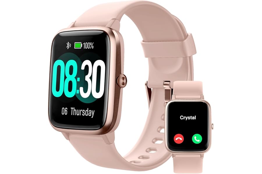 GRV Women's Smartwatch Calls and Answers Fitness Watch Pedometer Heart Rate Monitor Wrist Calorie Counter for Android iOS Menstrual Cycle Notifications 100 Sports Mode Pink