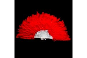 Jagowa 1 Piece Feather Fan Fluff Fan Hand-Operated Wedding Fan Delicate Elegant Party Fan Feather Fan Folding Fan Performance Dance Accessories Hair Fan (Red)