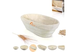 AMAZY Cestino da lievitazione, Incluso Libretto con Ricette e Consigli per l'uso – Cesto lievitazione Pane in Palma Naturale (Ovale | Ø 28 cm) - Incluso Inserto in Lino