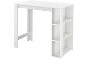 [en.casa] Tavolo Alto da Bar Bancone da Cucina a 3 Ripiani Laterali Penisola Salvaspazio con Scomparti Vani Aperti 120 x 60 x 106 cm - Bianco