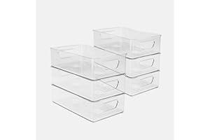 SHIZHUNIAO Set di 6 organizer per frigorifero, trasparente, impilabile, con manico, per cucina, armadi, frigorifero, dispensa