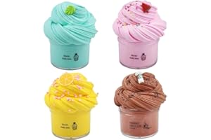 SIMUER 4 Pack Butter Slime Kit, with Pink Color Watermelon Slime, Leave Slime, Coffee Slime and Lemon Slime Putty Giocattolo di Fango profumato Bambini Adulti