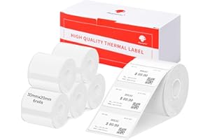 ‎PHOMEMO 6 Rollen Phomemo M120/M110 Etiketten, 1.18"x 0.78" (30 x 20 mm) Thermoetikettenpapier für Phomemo M120/M110/M200/M220 Etikettendrucker, Weißes Thermoetikett Papier für Barcode, Adresse, Preis