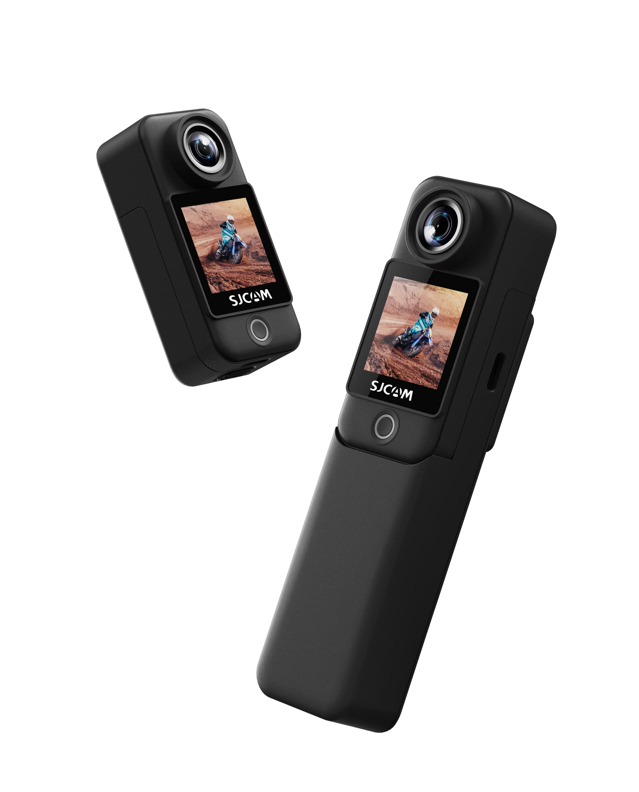 SJCAM C300 Action Camera with Handheld Grip | 4K30fps/20MP | 6axis gyro | Backup Upto 6 Hours | 1.33″ Dual Touch Screen | 2.4