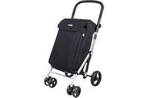 Carlett - Lite Family Lett470 |Carro de la Compra | Carrito Plegable para Supermercado | 4 Ruedas | Manillar Regulable y Freno de Seguridad | Bolsa Extensible 58L | Bolsa Térmica 12L | Negro