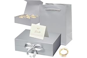 DAZZTIME Pudełko prezentowe z pokrywką, pudełko prezentowe z kokardkami, składane pudełko prezentowe, dekoracyjne pudełko, zestaw prezentowy, łańcuch świetlny LED, szatkownica Raffia, pudełko na prezent na