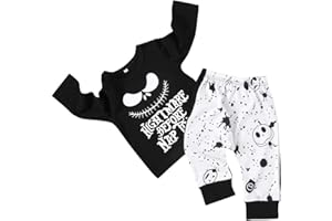 DaceStar 2 szt. stroje noworodka maluch dziecko chłopiec dziewczęce ubrania z długim rękawem nadruk litera koszulka z czaszką spodnie koszmar przed piżamą zestawy Mikołajów