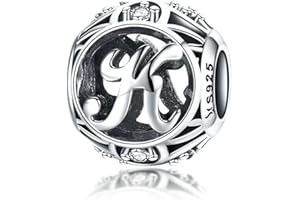 YASHUO Zawieszki urodzinowe, prawdziwe srebro wysokiej próby 925, DIY, inicjał A-Z, amulet, alfabet, zawieszki z literą, koraliki do bransoletek Pandora (litera K)