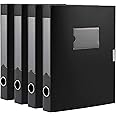 Hoiwigy Foldable A4 Document Box, Pack of 4 Plastic Archive Cases with Lid, 31×24x4 cm, File Folder Organizer Document Storage File Boxes for Office, School, Letter Size Paper (Black)