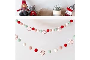 DANDUOLAI Christmas Garland Felt, Christmas Decor, Peppermint Decor, Peppermint Garland, Winter Decor, Candy Garland, Felt Balls for Christmas Tree, Mantel, Kids Bedroom, Living Room, Nursery (Christmas 1)