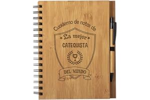 Planetacase - Cuaderno de Notas la Mejor catequista del Mundo - Libreta de Madera Natural con Boligrafo - Bloc de Notas A5 con 80 Hojas - Diseño Grabado en Bajorrelieve