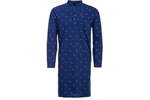 Henry Terre Koszula nocna męska z długim rękawem, wzór siatki, kieszeń na piersi, listwa guzikowa, rozmiar M-3XL