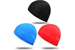 CATIME 3 Pezzi Cuffie da Nuoto Uomo Donna Bambini, Elastico Cuffia da Bagno in Tessuto Poliestere Unisex, Comoda Leggera Cappello Nuoto Antiscivolo, Cuffia Piscina per Capelli Lunghi Corti Ragazze Ragazzi