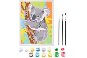 Zimrobin Malen Nach Zahlen ab 5 6 7 Jahre Mädchen und Junge, Malen Nach Zahlen für Kinder mit Rahmen 3 Pinsel und Acrylfarben, 18 X 24cm（Niedliches graues Koala