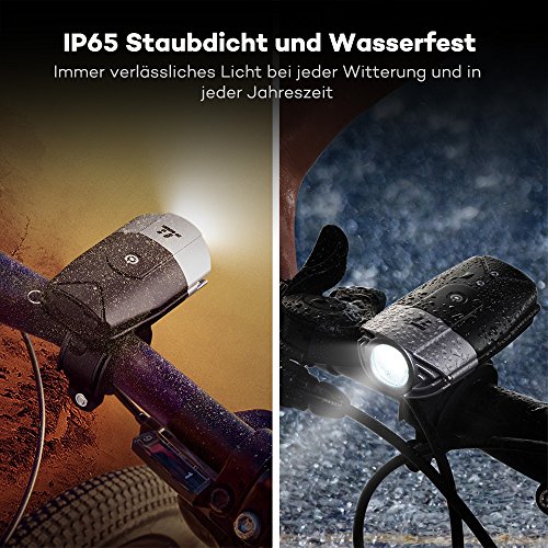 LED Fahrradbeleuchtung TaoTronics Wiederaufladbares Fahrradlicht Fahrradlampen Set Fahrrad Frontlicht & Rücklicht (50 Meter Leuchtkraft, Starkes Licht / Schwaches Licht / Blinkmodus, IP65 Wasserdicht, per USB Wiederaufladbar) - 3