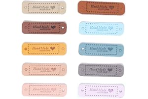 MiaLover 60 Stück Handmade with Love Label Handmade Schreibwaren Labels zum Annähen Handgemacht EinnäHen Textiletiketten Verzierung Strickzubehör mit Löchern für DIY-Kleidung, Rechteck,10 Farben