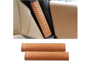 CGEAMDY 2 Piezas Almohadilla Cinturon Coche, Almohadillas para Cinturon de Seguridad, Universal Cuero PU Protectores Cinturon de Seguridad para Ninos y Adultos, Protegen Hombro Cuello (Marrón)