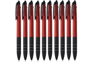 NoTrash2003® Set di 10 penne a sfera 4 in 1, a tre colori (blu, rosso e nero), con pennino capacitivo, di colore rosso