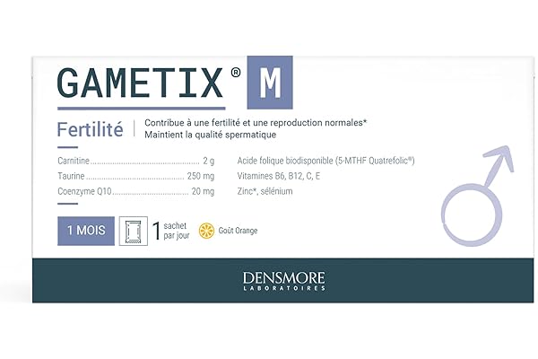Densmore - GAMETIX M - Complément Alimentaire Fertilité et Reproduction Homme - Vitamines, Minéraux, Zinc, Sélénium, Carnitine, Taurine, Coenzyme Q10 - 30 sachets - 1 mois - Fabriqué en France