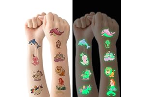 FLYFTREY Luminosos Tatuajes Temporales para Niños, 20 hojas Unicornio Sirena Oceano AnimalTatuajes que brillan la oscuridad, Cumpleaños Festivales Fiestas Gift para Niñas Niños Regalos