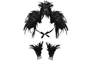 HLAYSHING Women Natural Feather Cape with Wrist Cuffs Wristband,Maleficent Costume Gothic Lacing Shawl Shrug Collar Feather Cape,Raven Costume for Halloween Cosplay Christmas Party